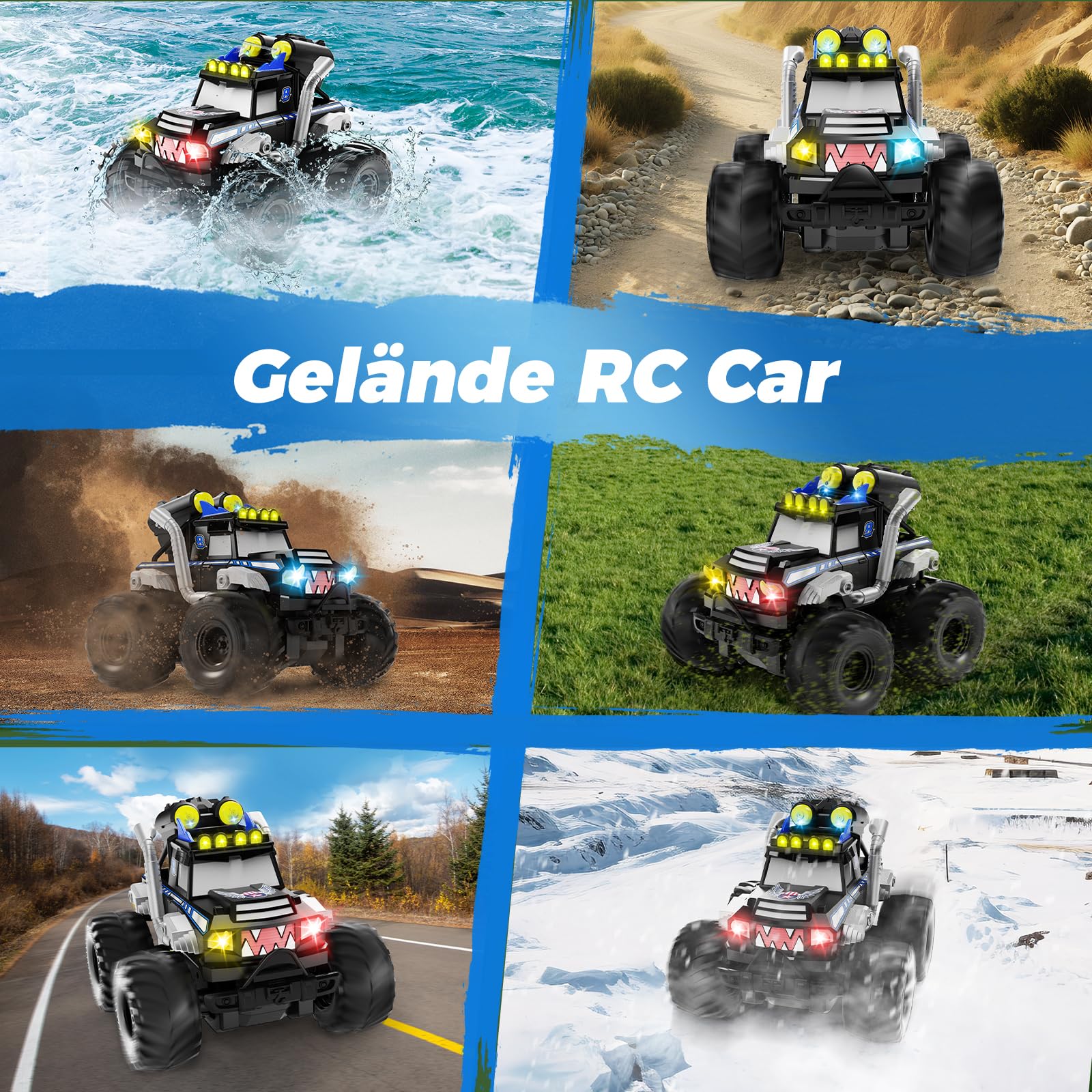 Dysaim Amphibienfahrzeug Ferngesteuertes Auto Offroad, Monstertruck Ferngesteuert, Kinder Spielzeug 2,4 Ghz RC Auto mit Fernbedienung Drift Car Monster Jam Ferngesteuertes Auto Ab 6-12 Jahre