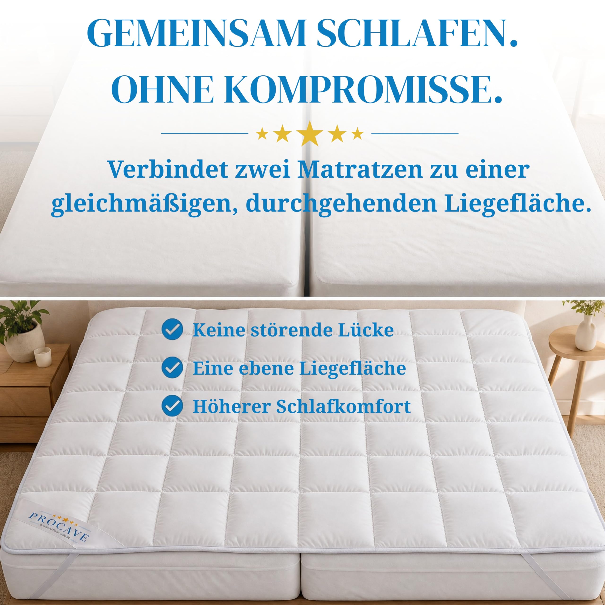 PROCAVE Micro-Comfort in Diverse Misure |Made in Germany | Coprimaterasso in Microfibra di Poliestere | Soft Touch | Adatto Anche per materassi a Molle e ad Acqua | 90x200 cm