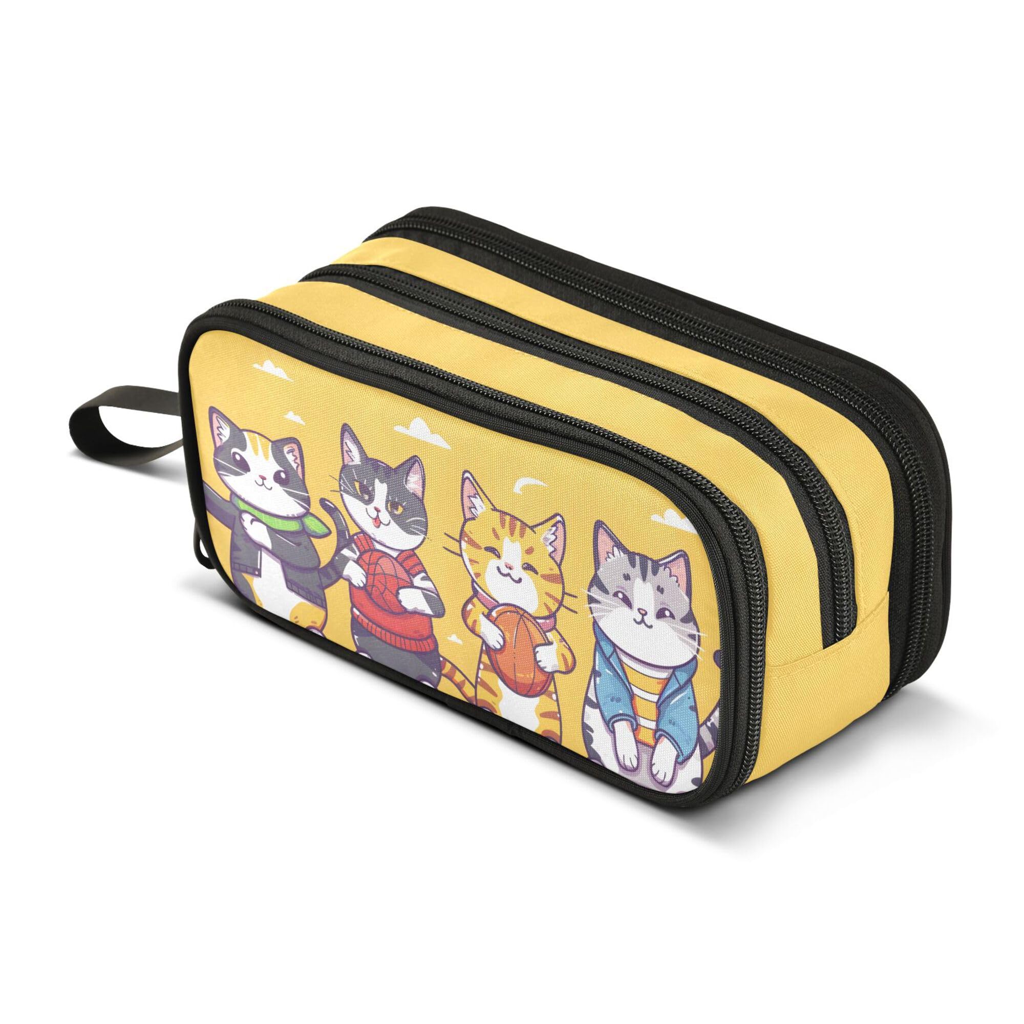 Large Pencil Case, Big Capacity Pencil Bag Pen Pouch Holder 3 Compartments, Cats and Basketball School Office Supplies Stationery Makeup Bag Storage Organizer for Students Girls Boys Women Men