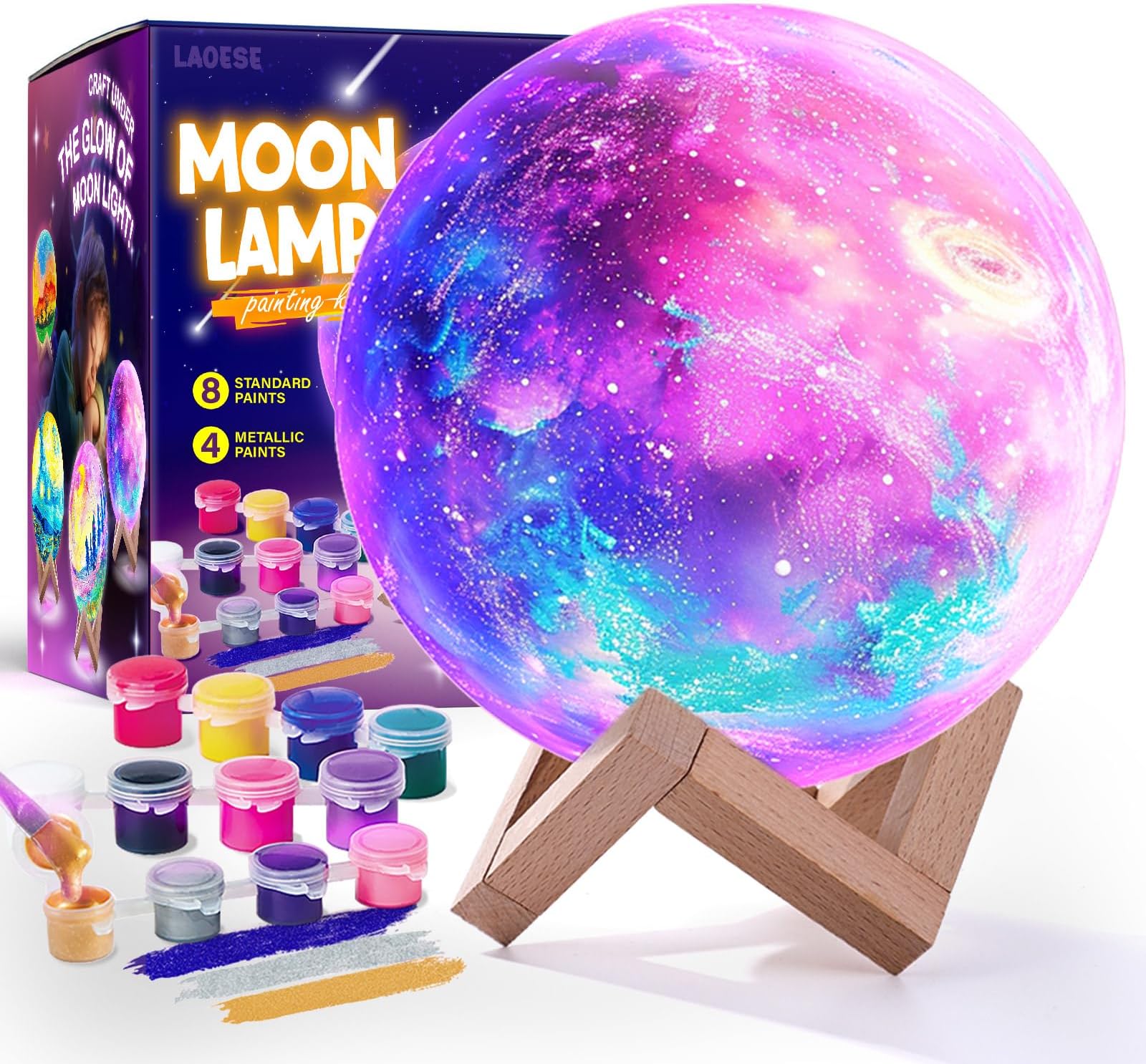 LAOESE Paint Your Own Moon Lamp Kit, Cool Gifts DIY 3D Moon Night Light, Arts and Crafts for Kids Ages 8-12, Space Art Supplies Craft Kits, Girls Boys Birthday Gifts for Kids Ages 3 4 5 6 7 8-12+