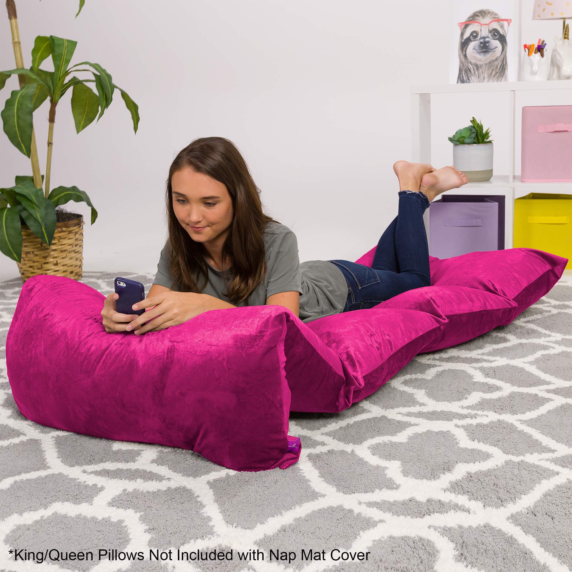 Posh Nap Mat Kids Floor Pillow Cover - Premium Cushion and Lounger Covers for Pillows (King Pillows NOT Included) - Gifts for Teenage Girls, King Pillow Size, Cozy Soft - Pink