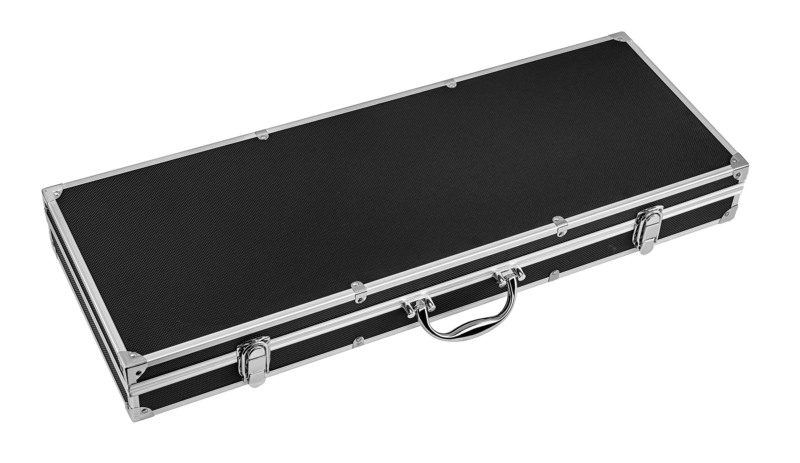 Pradel Excellence – Maletín para cuchillos de carnicero de 9 piezas – Cuchillos de carnicero, sierra, afilador – acero inoxidable 420J2 – Maletín de aluminio – Logotipo grabado, negro y plateado