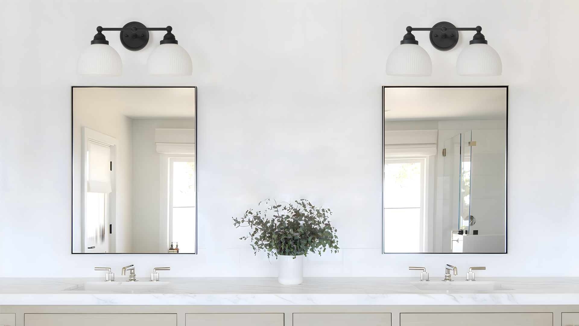 Image of 2-Lights Milk White Glass Wall Sconce Lighting Brass Finished, Double Arm Bathroom Vanity Light Fixture for Bedroom Living Room Dining Room Hallway