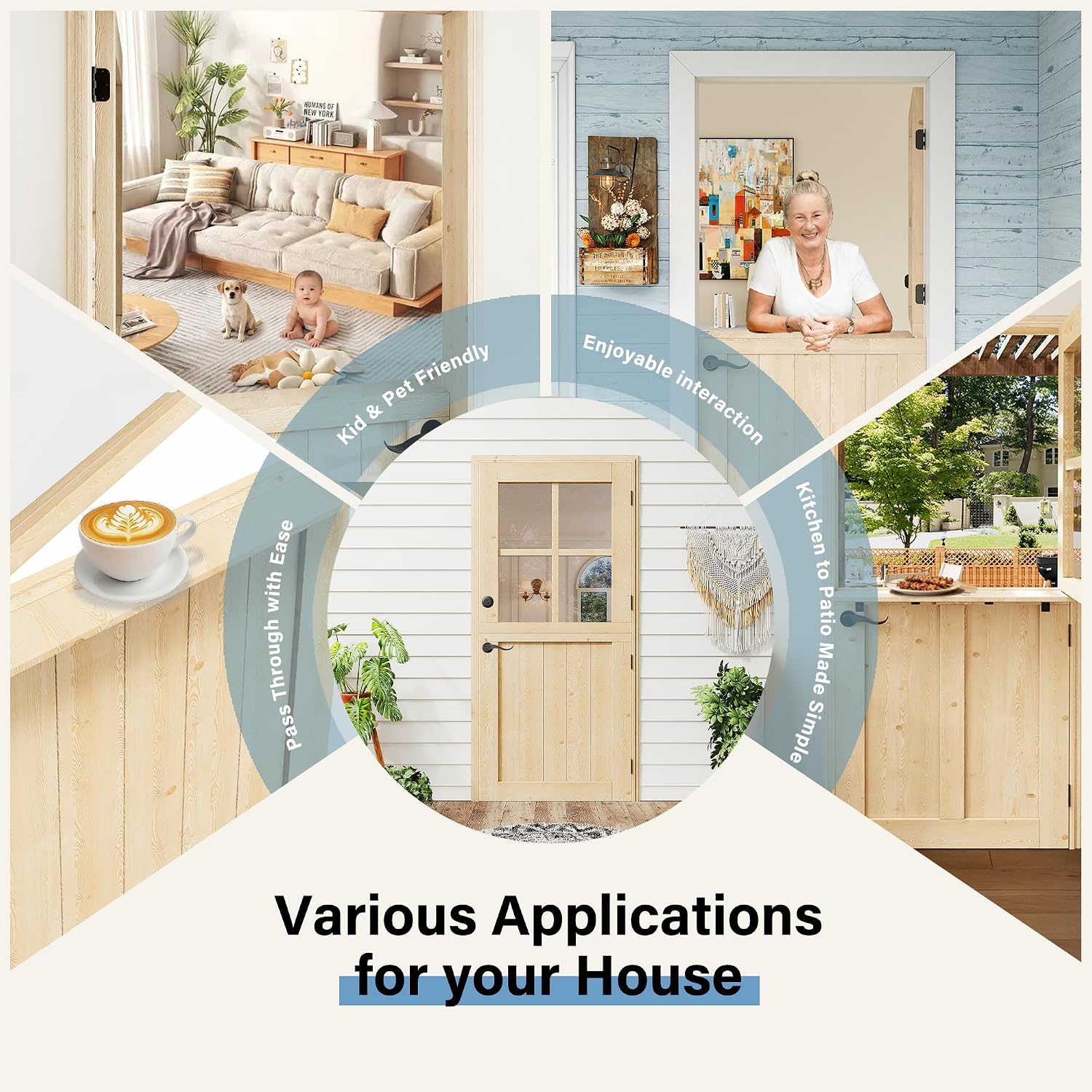 Floating Wood Shelves Dutch Door, 1.75" Pine with 9-Lite Glass Split Half Door for Exterior Front Entry, Patio Doorway & Interior Pantry/Back w/32" x 80" Doors Slab+1 Sill+4 Hinges+1 Latch+1 Lock Set