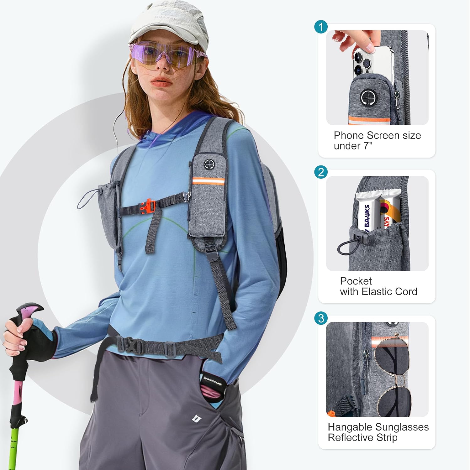 FIORETTO 20L Hiking Backpack for Men Women Lightweight Foldable Small Daypack for Travel Camping Outdoor, Grey and Black image 2