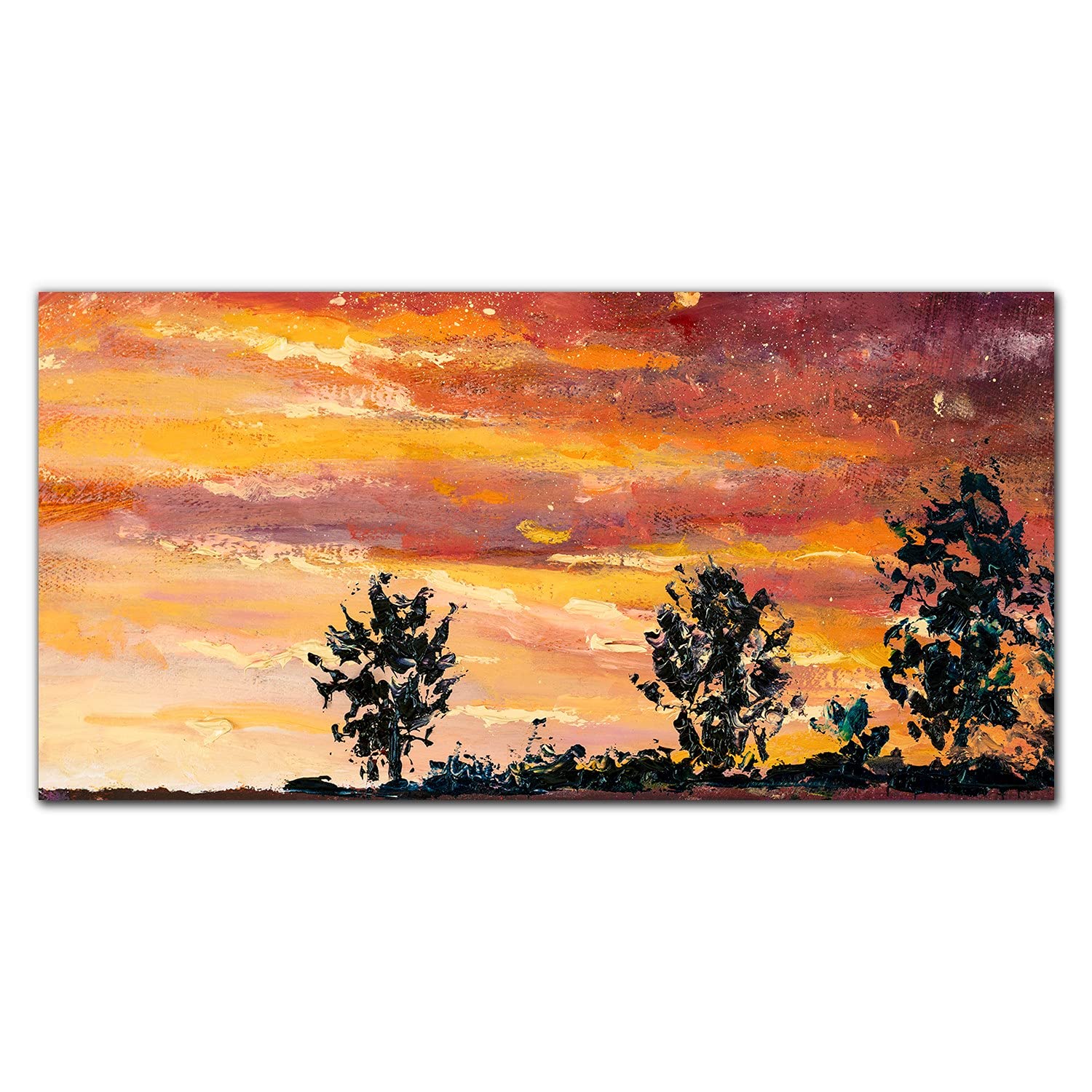 Coloray Pintura Vidrio Acrílico 140x70cm Cuadro De Pared De Arte De Vidrio Mural Sala De Estar Cocina Acryl - Árboles Cielo