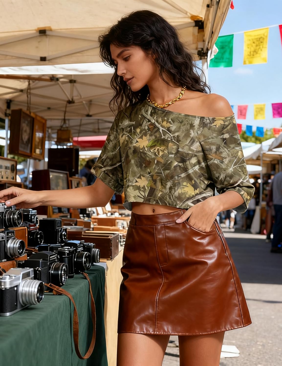 Kistore Off The Shoulder Tops for Women Going Out Short Sleeve Crop Top Boat Neck Loose T Shirt - Image 7