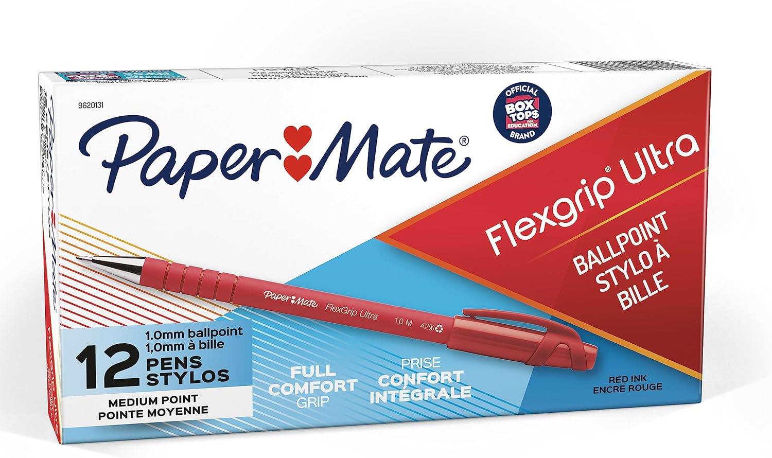 Paper Mate 9620131 Flexgrip Ultra Stick Ballpoint Pens, Medium Point, Red Ink, 12-Pack