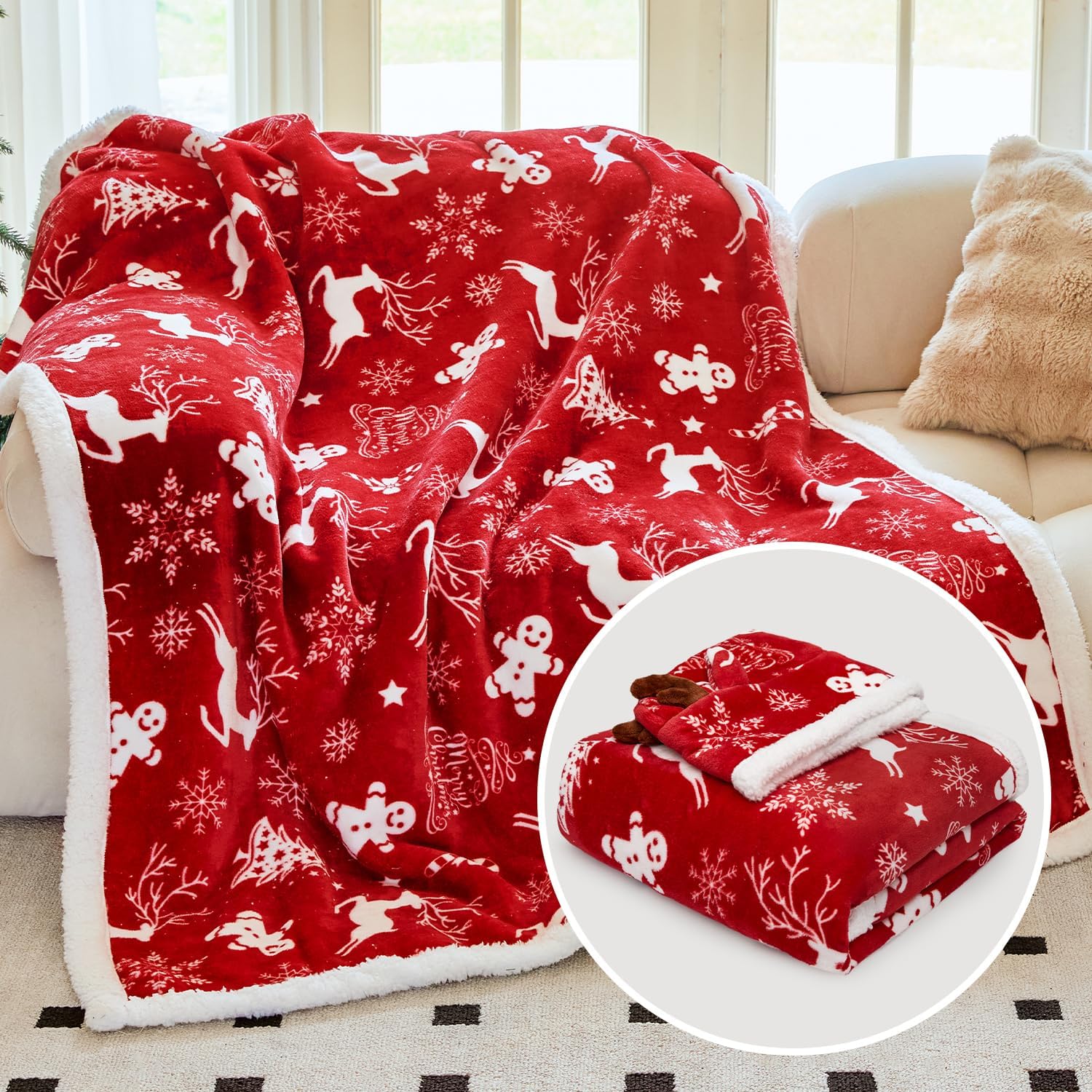 OLAOLA Wearable Blanket with Sleeves, Comfy Sherpa Fleece Blanket Detachable Hoodie for Women Men Adult, Gifts for Christmas