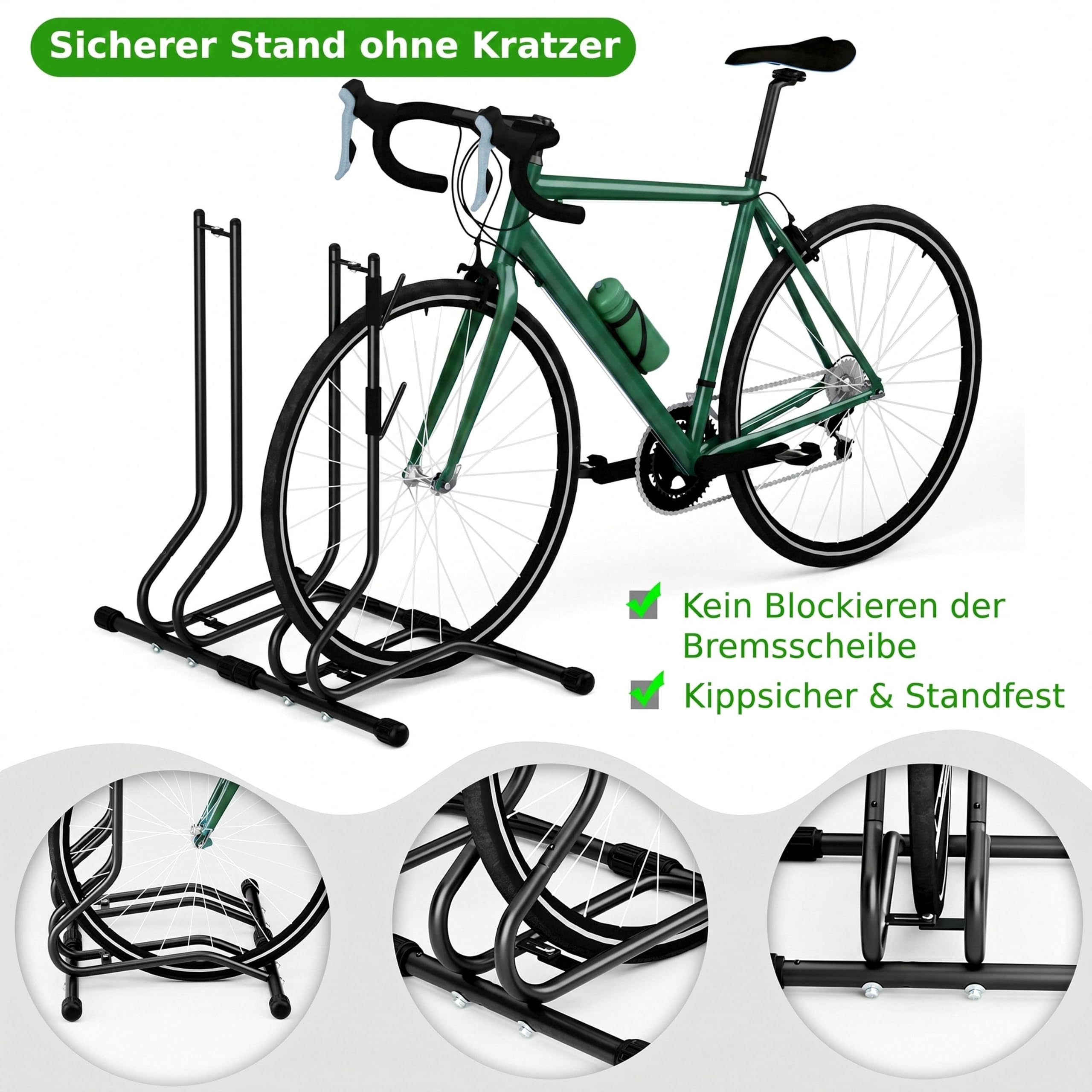 TLGREEN Fahrradständer Boden, Stabile Fahrradhalterung Ohne Bohren bis 25kg, 2-Stufig Verstellbar 40/70mm für Mountainbike Rennrad Trekkingrad 24-28 Zoll, Reifenbreite bis 65mm