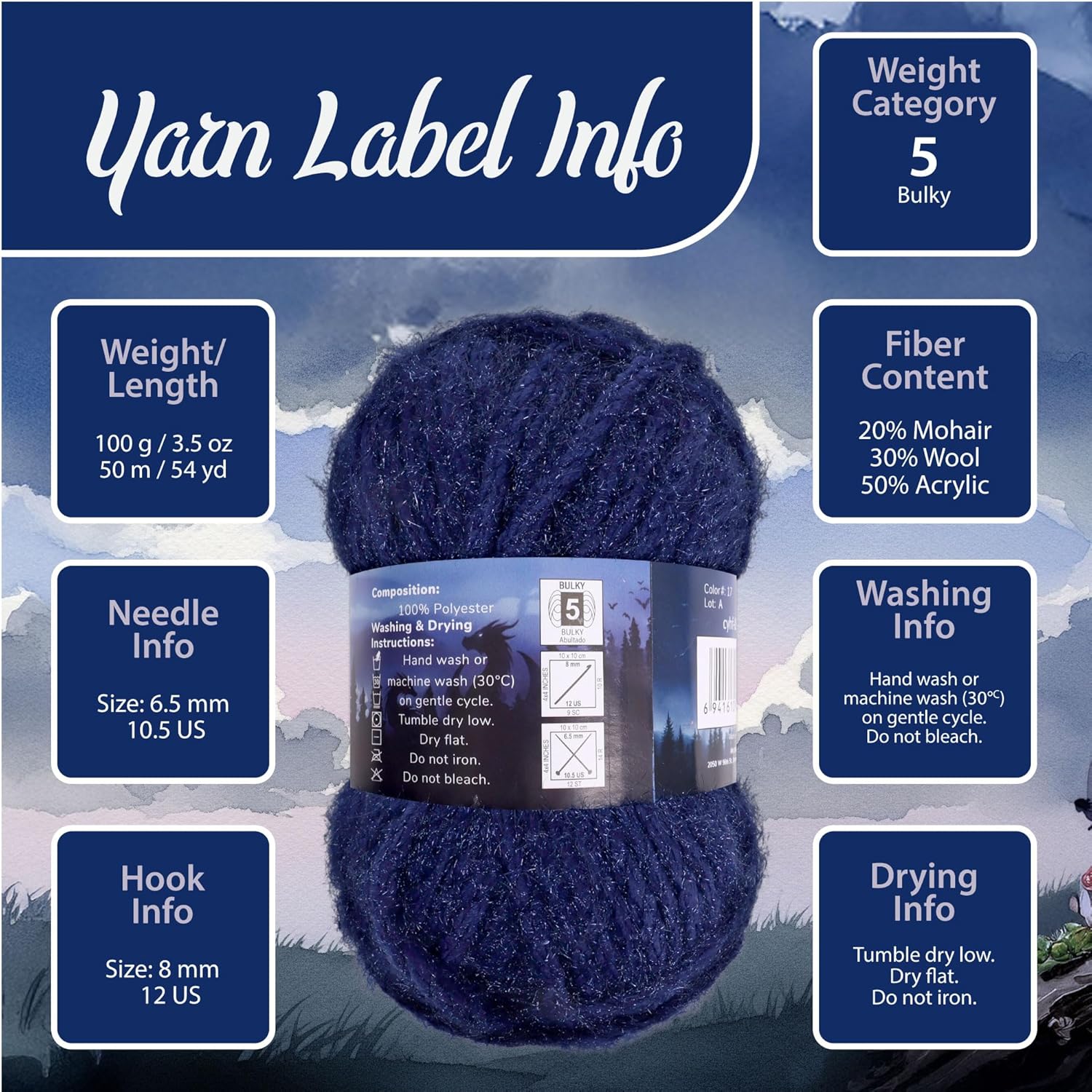 JubileeYarn Halo Fables Yarn - 100g/Skein Bulky Polyester - Fell Into A Well - 4 Skeins
