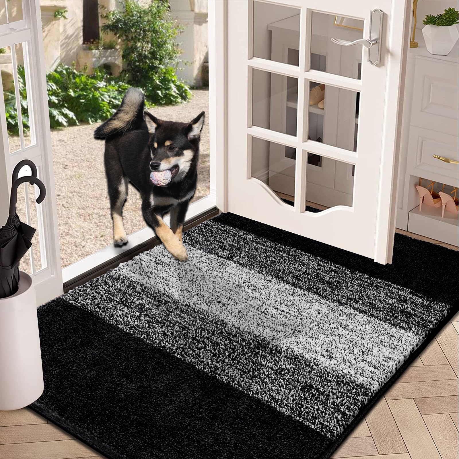 Vaukki Indoor Doormat Entryway Door Mat, Non Slip Absorbent Mud Trapper Mat Inside Floor Mat, Washable Door Carpet for Entryway (36''x59'', Black)