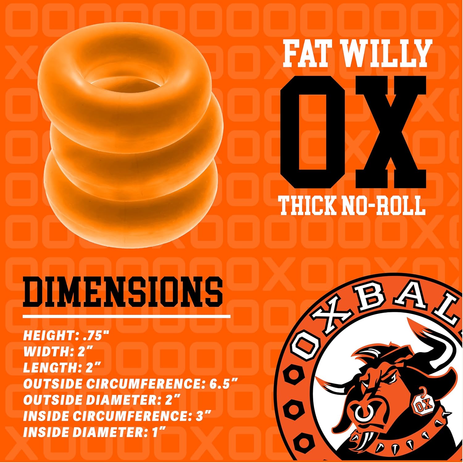 Oxballs - Fat Willy Silicone Cock Ring, Jumbo Cock & Ball Ring, Couples Adult Toys, Mens Pleasure Accessories, Orange, 3-Pack