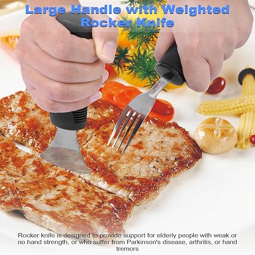 Miniatura 3 de Utensilios adaptativos, utensilios con peso para temblores de manos, utensilios para pacientes con Parkinson, ancianos, artritis, agarre débil.