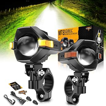 Auxbeam Motorcycle LED Fog Lights Driving Lights Amber Auxiliary Lights MT8 Series LED Spotlight 8 Modes Dual Color 60W 6000LM Off-Road Work Light for Motorcycle ATV UTV Dirt Bike Truck
