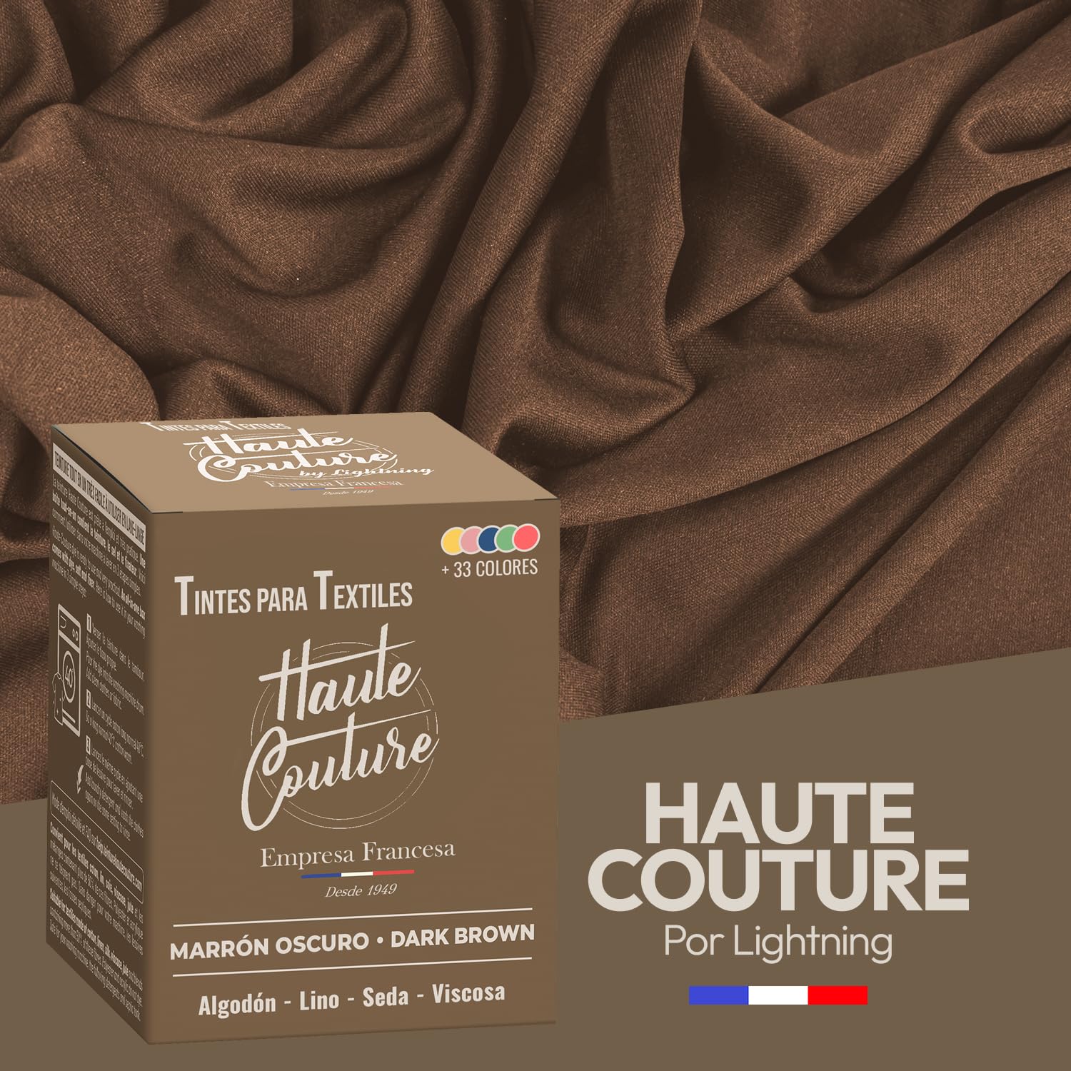 Haute Couture - Tinte para Ropa y Textil Marrón - Marrón Oscuro - 350g - Tinte Textil Todo en uno - Listo Para Teñir Ropa y Tejidos