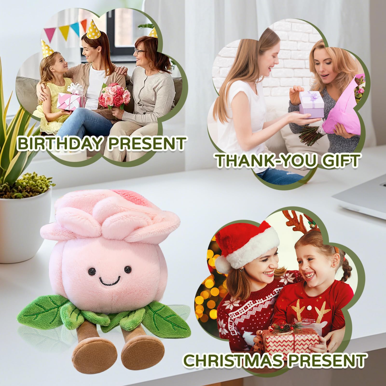 XIMEY Plantas de Peluche, Peluche Planta, Suculenta Artificial, Decoración de Maceta, Muñeca de Juguete para Niños y Bebés, Suave y Lavable, Regalo de Cumpleaños 20 cm (Rosas) — view 4