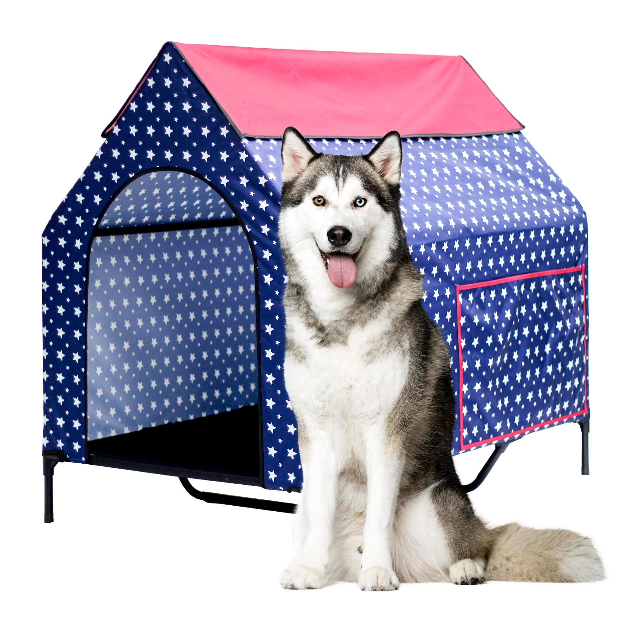 MAK7 ONLINE BIZ Blue Star Elevated Dog House Large Size | Rustproof Powder Coated Strong Steel Frame | Size XXL(110CMx75CMx105CM) Upto max 55g Dog Weight (B0CRQ9LT79) Amazon Price History, Amazon Price Tracker