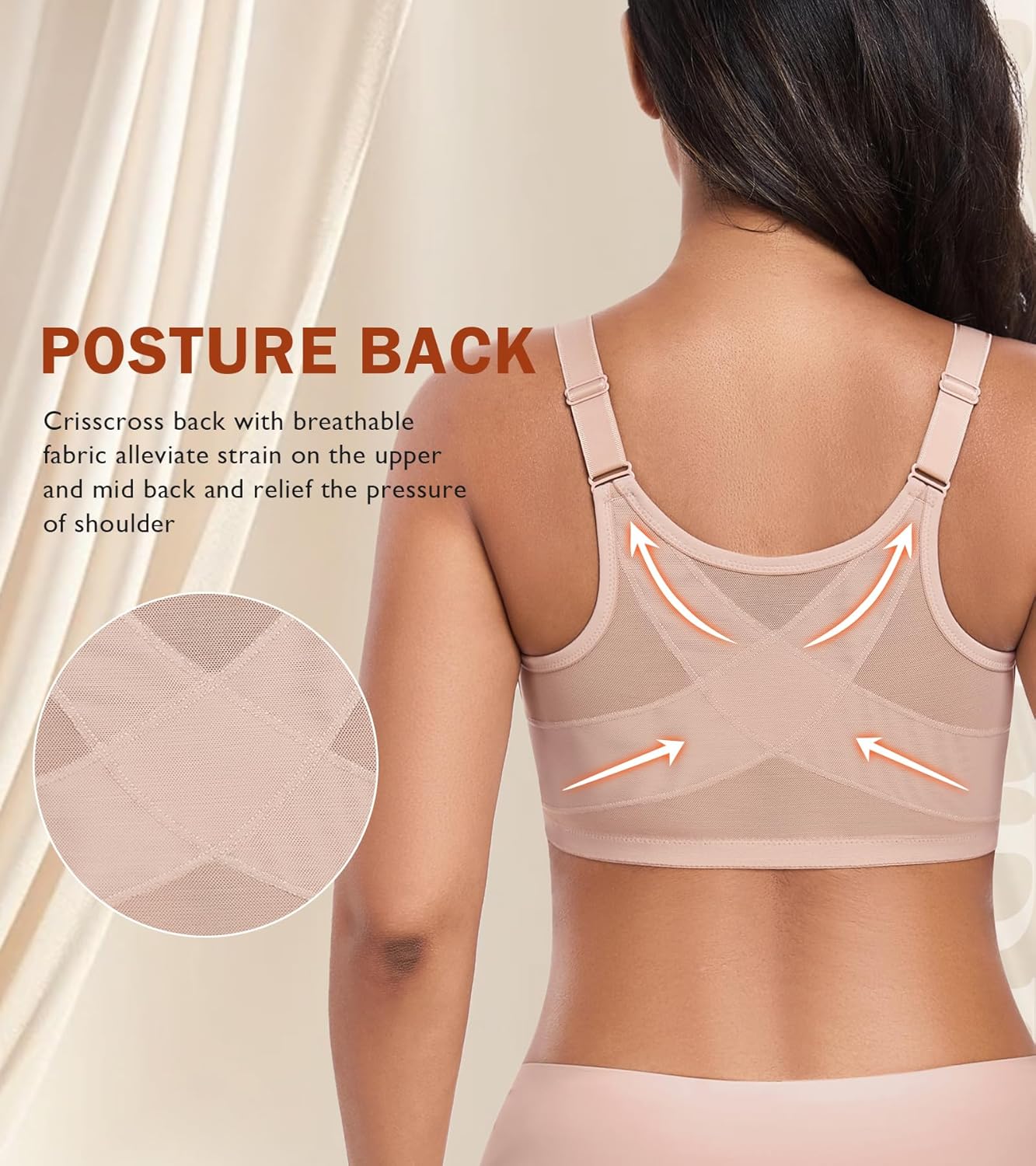 DotVol Women's Plus Size Front Closure Non Padded Underwire Posture Back Everyday Bra - Image 3