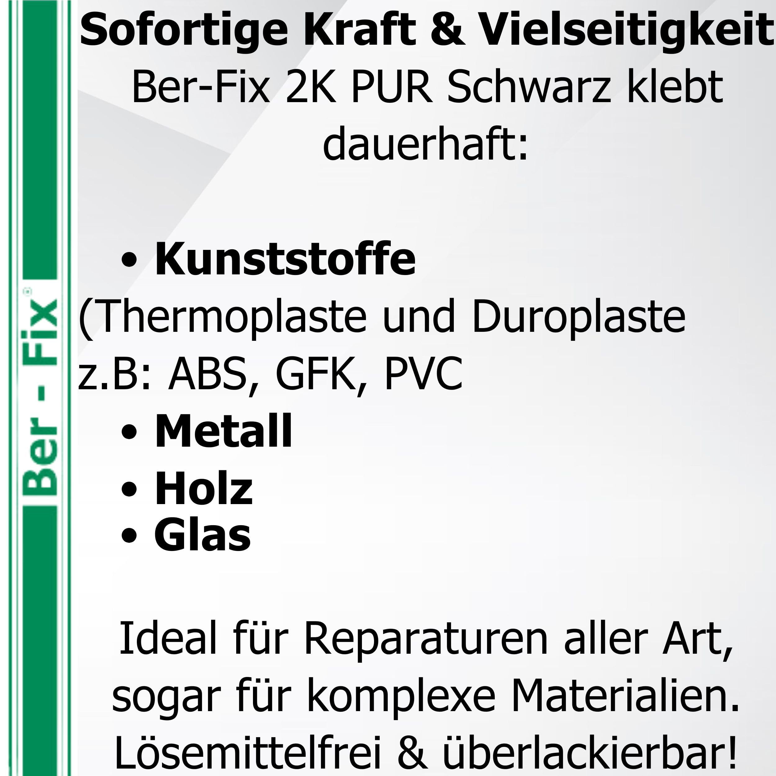 Ber-Fix 2K PU Kleber schwarz – Kunststoffkleber (50g) | 2K PUR Kunststoffkleber schwarz; für technische Reparaturen und passende Materialien; Lieferumfang/Inhalt: 50g
