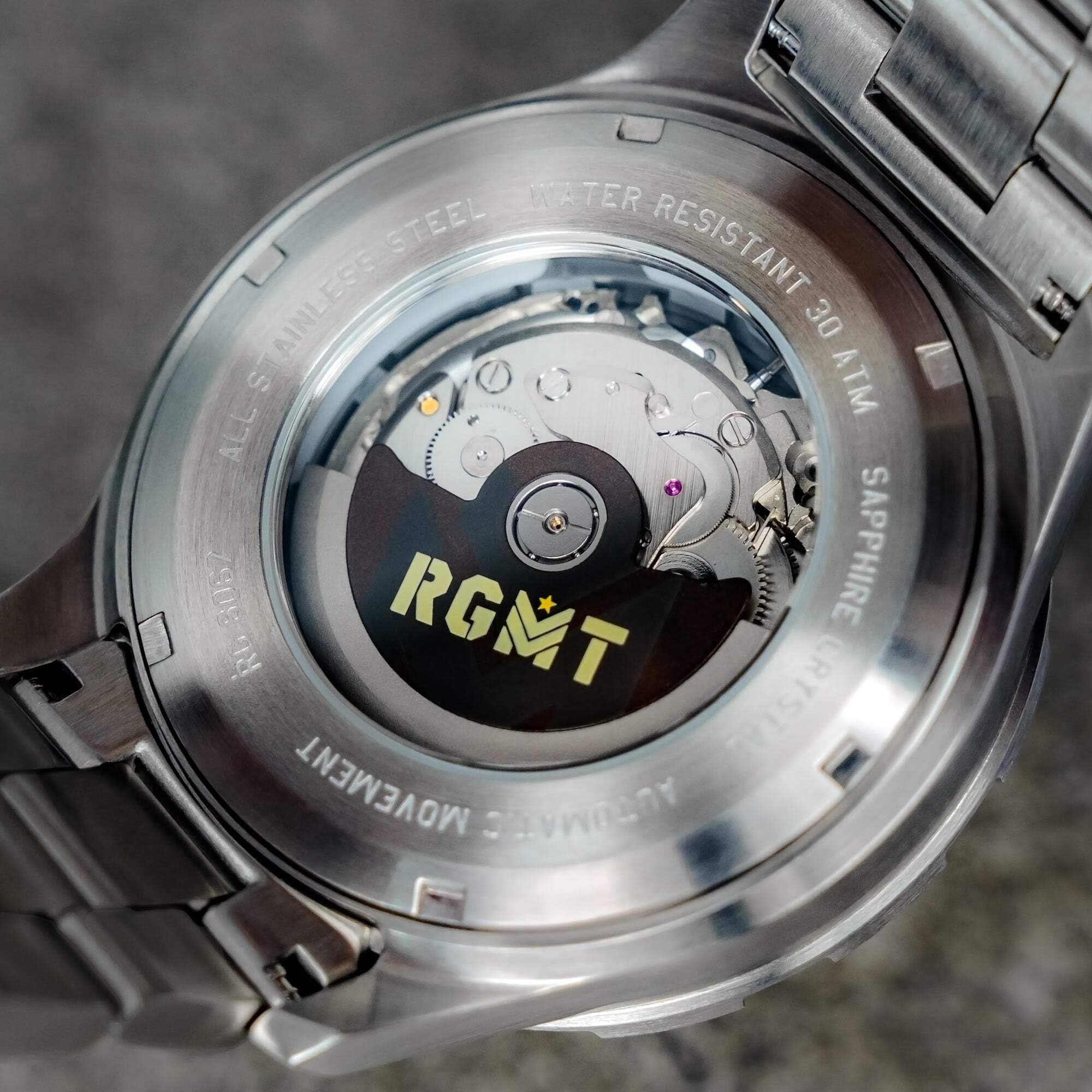 RGMT Globemaster GMT Orologio automatico da uomo, 46 mm, con cinturino in acciaio inox massiccio RG-8067