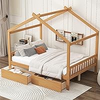 Vista 14 de Harper & Bright Designs Cama Casa Individual con Cama Nido, Marco de Plataforma Individual para Niños con Rieles y Techo, Cama Tienda, Casa