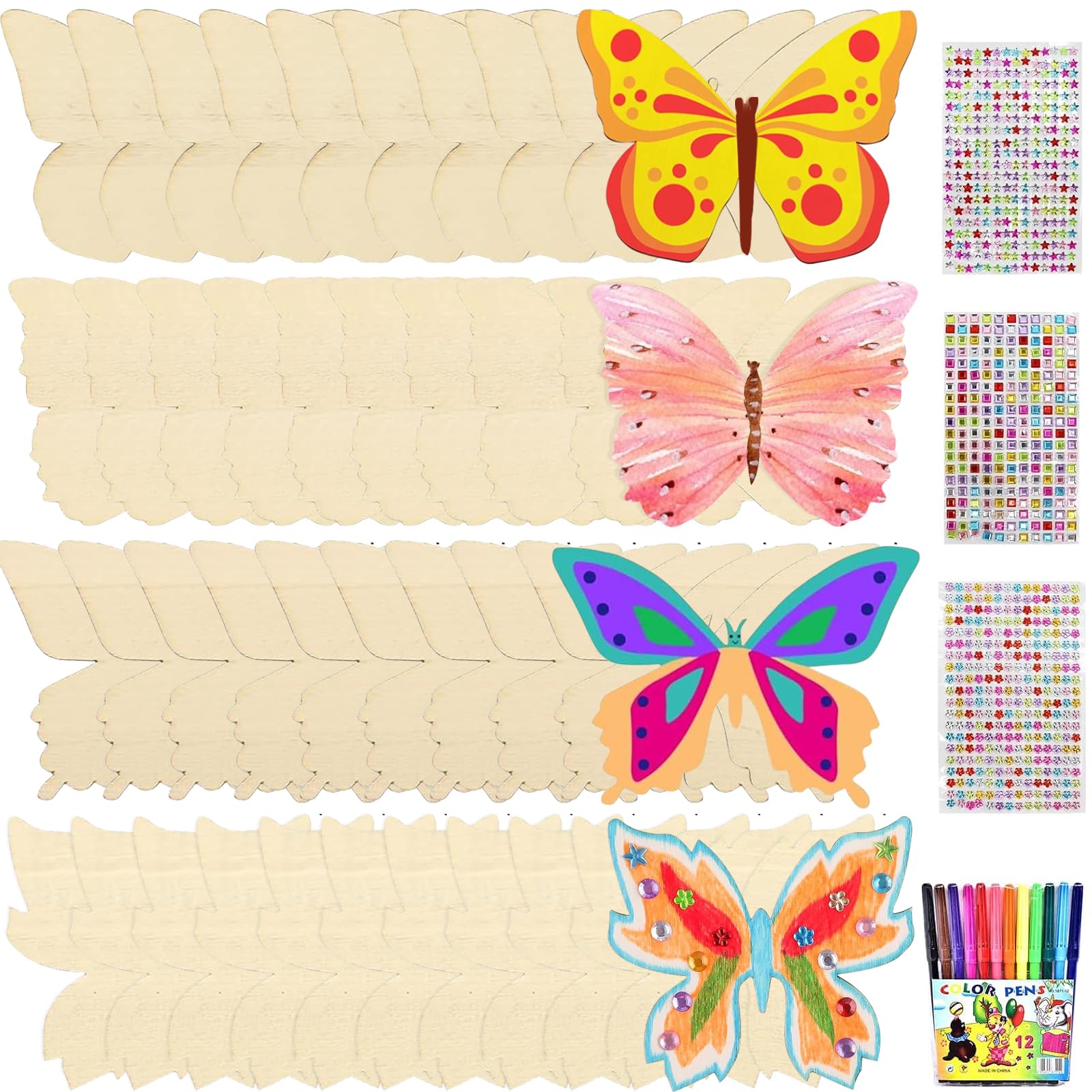 Mecctuck Lot de 40 papillons en bois pour enfants - Décoration d'anniversaire d'enfant - Papillon en bois avec décalcomanies - Stylo à paillettes - Papillons en bois - Bricolage pour enfants Mecctuck Lot de 40 papillons en bois pour enfants - Décoration d'anniversaire d'enfant - Papillon en bois avec décalcomanies - Stylo à paillettes - Papillons en bois - Bricolage pour enfants
