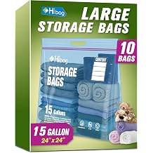 15 Gallon Large Storage Bags, 24 x 24 Zipper Bags with Handle, Extra Large XL Zip Top Bags for Clothes Travel Moving, Blue, Pack of 10