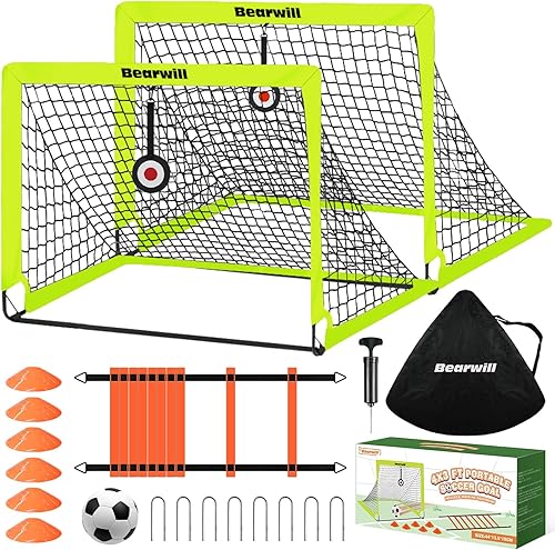 Miniatura 12 de Bearwill Portería de fútbol, porterías de fútbol para niños para patio trasero, juego de 2, portería de fútbol portátil emergente de 4x3 pies