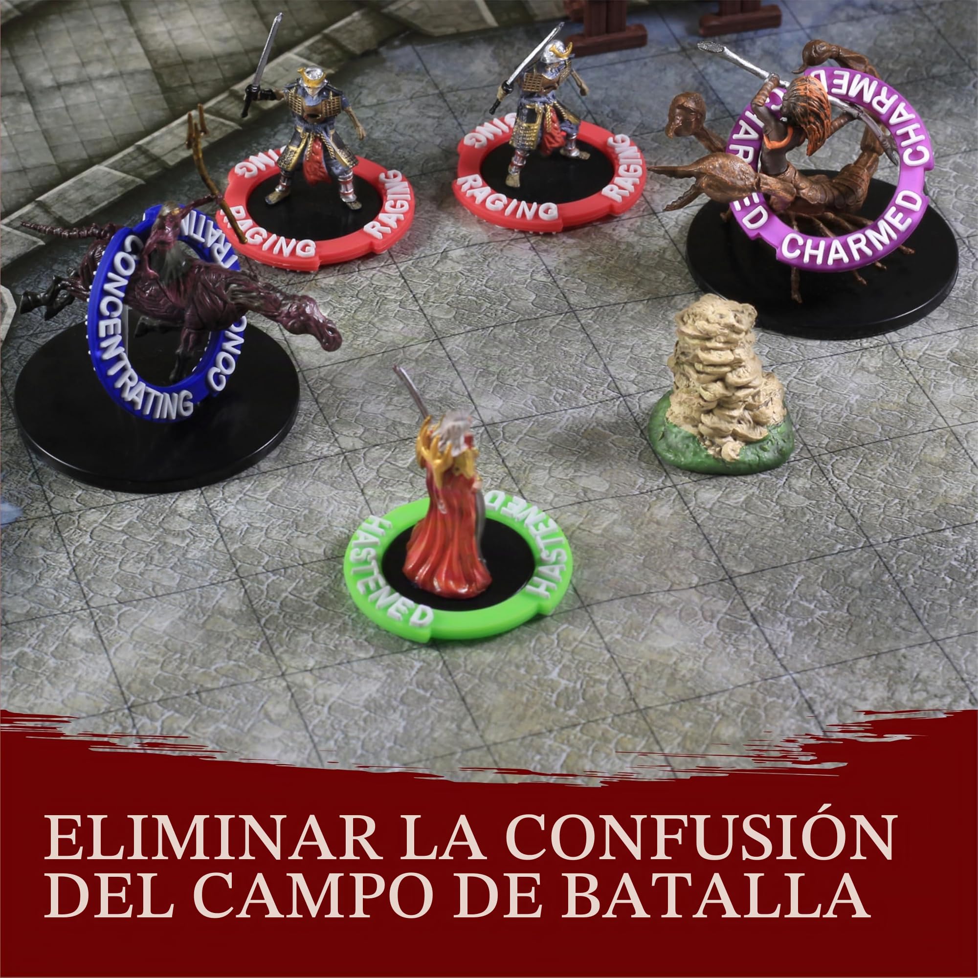 Marcadores de Condición p/Miniaturas rol - 96 Condition Rings/Anillos con 24 Efectos de Estado y Hechizos. DND Tokens p/Figuras RPG, Dungeons and Dragons, Dragones y Mazmorras Regalo Accesorios D&D