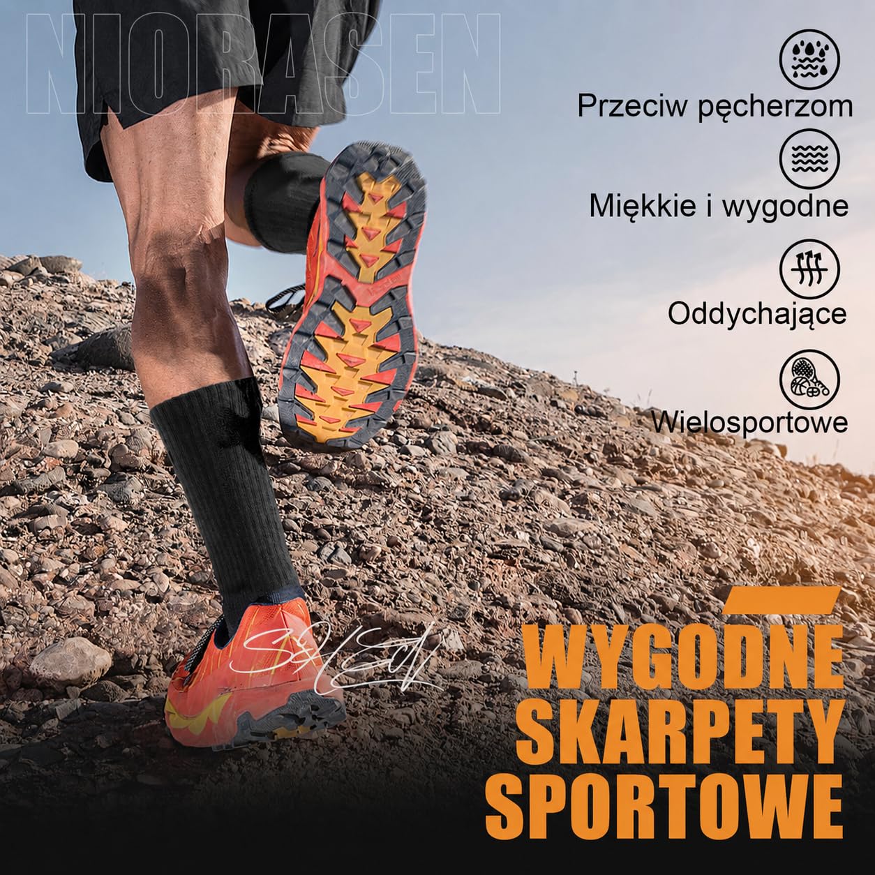 Niorasen Skarpety Męskie Damskie 35-38, 43-46, 39-42, 47-50, 6 Par Zimowe Oddychające Bawełniane Skarpety Turystyczne, Sportowe, Trekkingowe, Ciepłe Wyściełane Skarpety Do Biegania I Tenisa