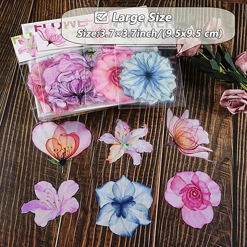 Miniatura 6 de 40 calcomanías de flores transparentes impermeables de gran tamaño, calcomanías naturales vintage, calcomanías de serie de flores, calcomanías