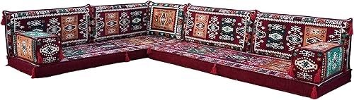 Miniatura 10 de arabicsofa Sofá de piso árabe granate en forma de L - Juego de asientos modulares de esquina para habitación de invitados