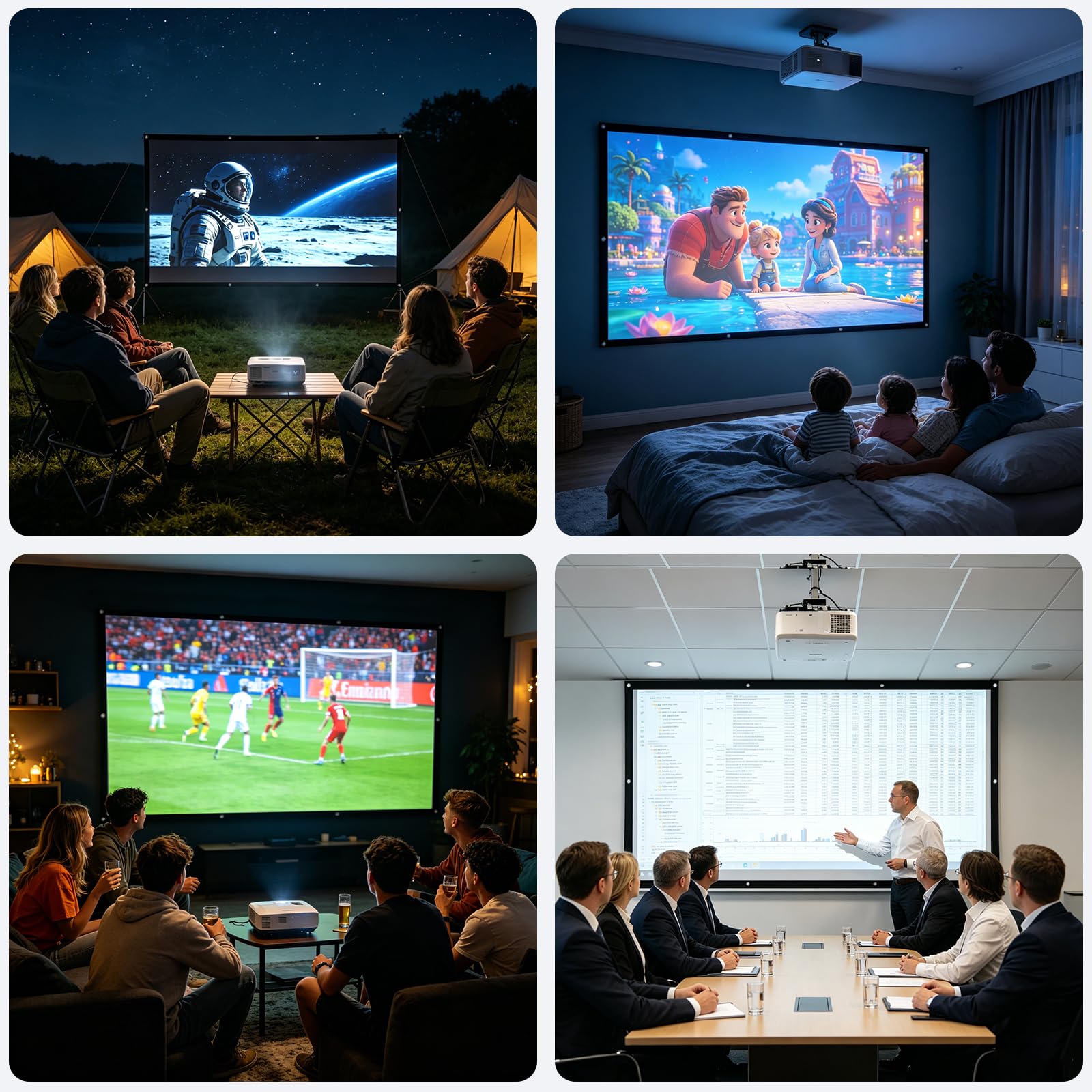 Leinwand Beamer 100 Zoll, 16:9 HD Faltbarer Beamer Leinwand, Anti-Falten 4K Projector Screen, Doppelseitige Projektion Leinwände für Camping und Heimkino, Zuhause Schule Treffen(221 x 125cm)