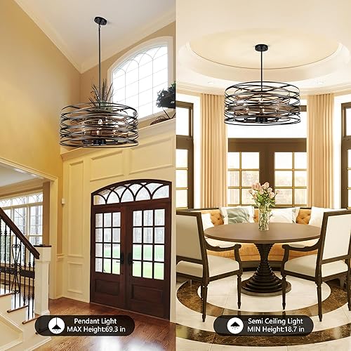 Miniatura 4 de Candelabros de Comedor de 6 Luces Estilo Granja, 23.6" Candelabro Grande Negro Estilo Granja, Grano de Madera y Negro Vintage, Lámpara de Comedor