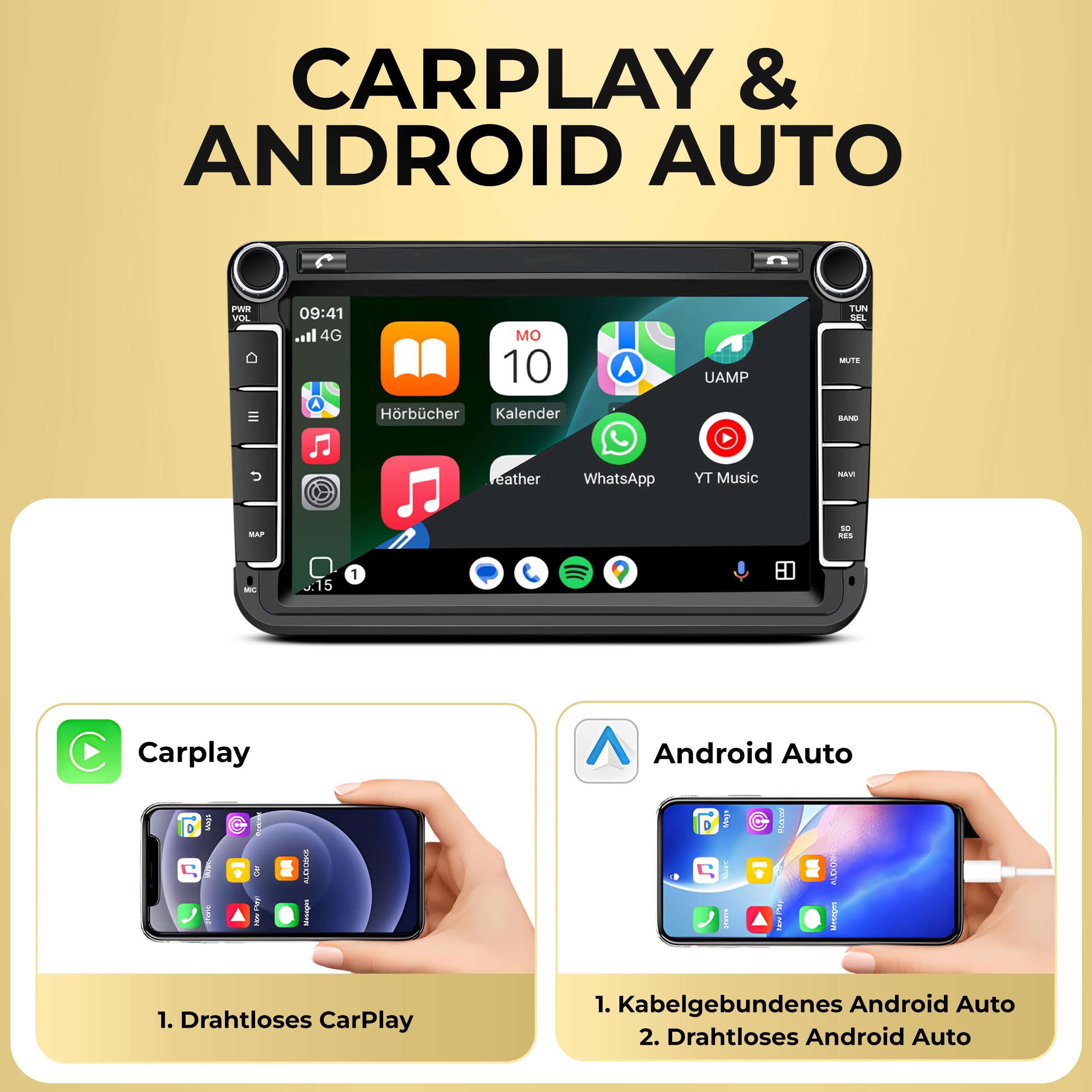M.I.C. AV8V7-L3 Android 14 Autoradio für VW Golf 5/6 Passat Touran Tiguan T5 / Skoda/SEAT (RNS/RCD Ersatz) – 8" QLED, 4GB+64GB, Apple CarPlay/Android Auto, DAB+(Antenne inkl.), CANBUS integriert | MediaTek MT6769, 4GB+64GB, 8 Zoll QLED Display, Apple CarP