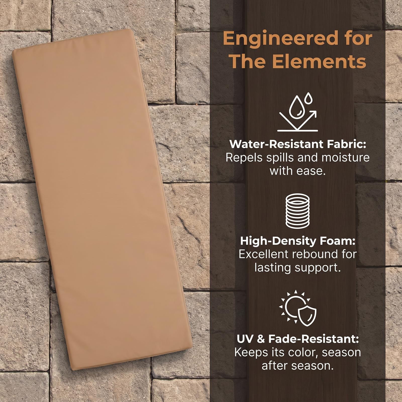 Cojín de banco impermeable de tamaño personalizado para interiores y exteriores, cómodo cojín de asiento de repuesto para jardín, patio, mecedora, tumbona, muebles de mimbre, sofá biplaza y sofá