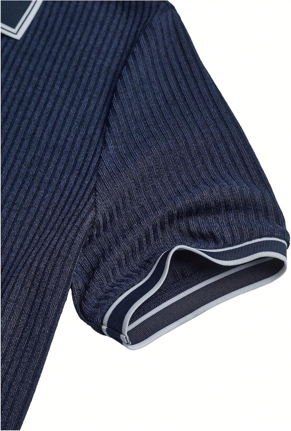 WDIRARA Men's Golf Shirts Button Front Short Sleeve Collared Ribbed Knit Tops - Image 5