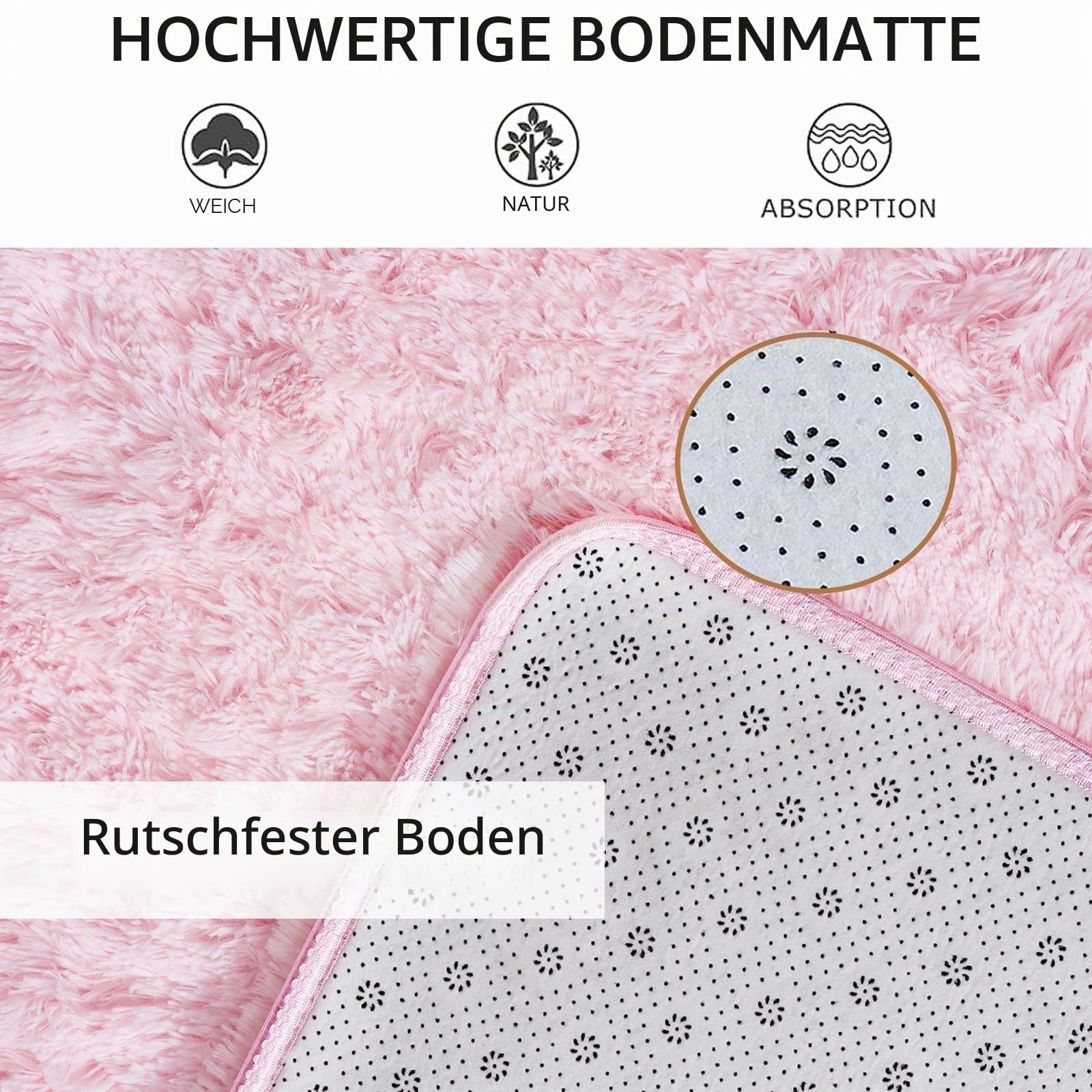 Rosa Waschbarer Hochflorteppich 140x200cm Teppiche für Wohnzimmer | Flauschig, Hochflor 4-5 cm, Hochwertiger Schaumstoff, für Schlafzimmer, Kinderzimmer, Babyzimmer