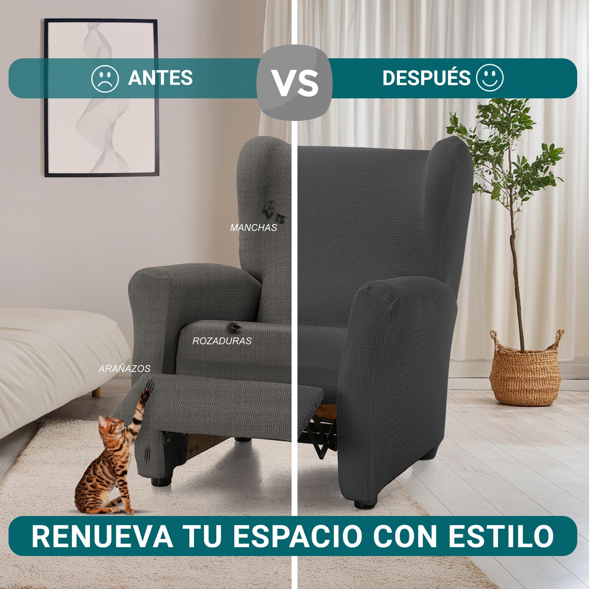 ECOMMERC3 | Funda para Sillón Relax Elástica y Extrasuave Color Antracita - Funda para Sillón Relax Ajustable 100% Made in Spain
