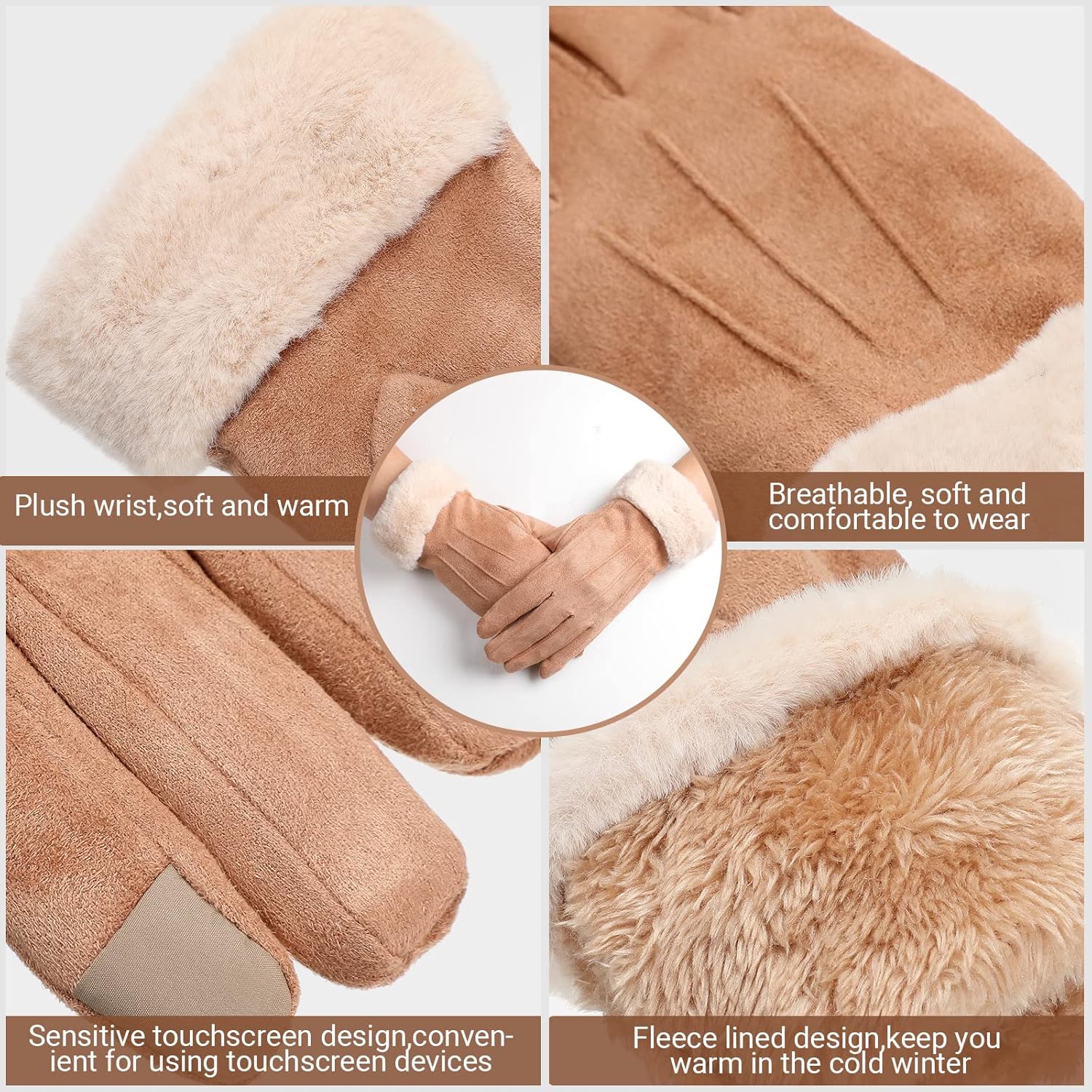 JaGely 6 Pairs Gloves for Women Cold Weather Winter Fleece Warm Driving Suede Gloves Soft Texting Windproof Touchscreen Mittens Thermal Elastic Mittens,6 Colors - Image 3