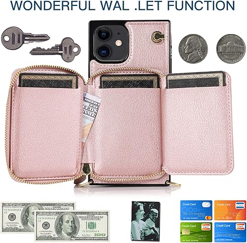 Miniatura 3 de Asuwish Funda de teléfono para iPhone 12 Mini 5.4 con protector de pantalla de vidrio templado y soporte para tarjetas con cremallera, soporte de