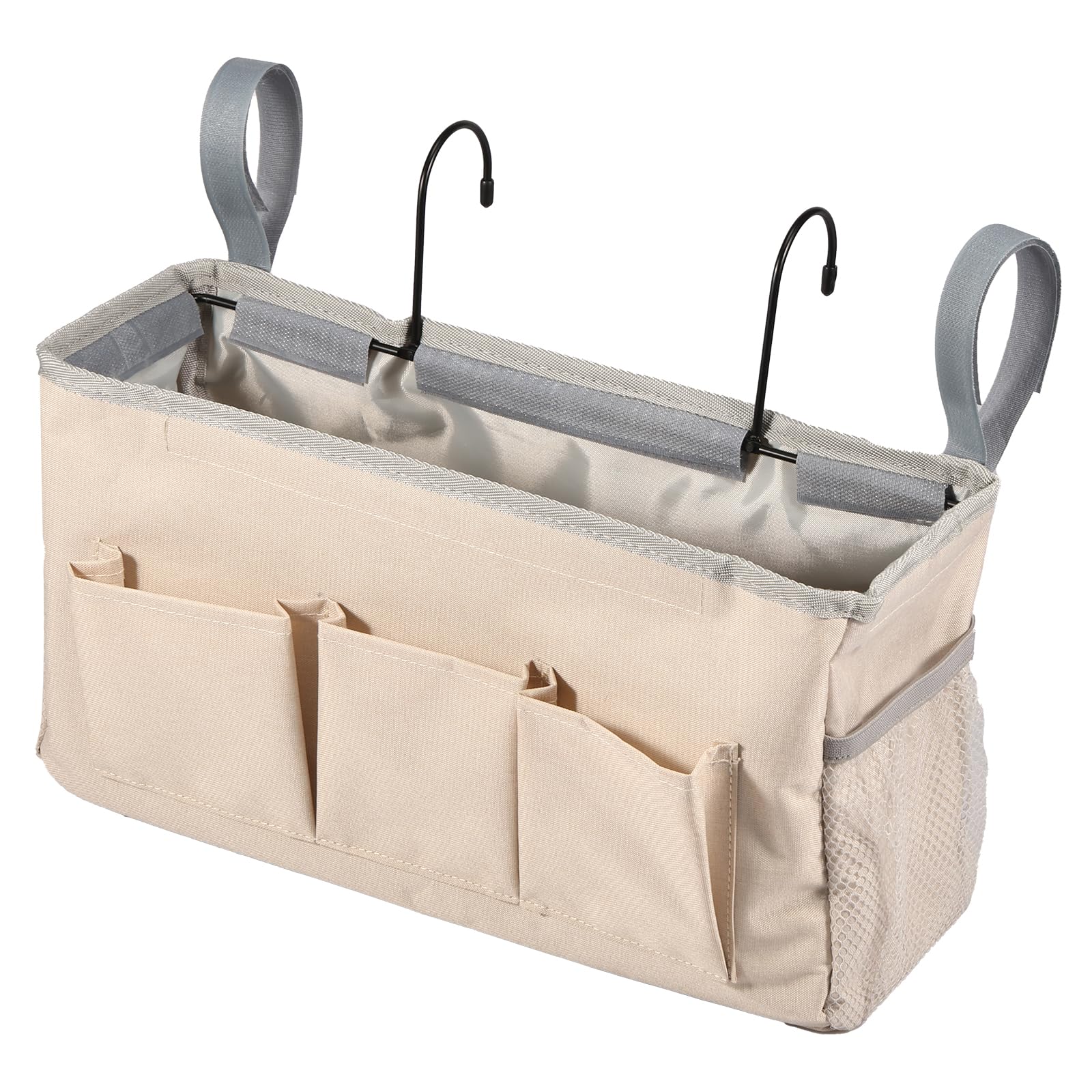 Zhjiutak Beige Bedside Hanging Bag,Hanging Basket Bedside Caddy For Top Bunk Bed Compartmental Oxford Cloth Bedsides Storage Organizer For Home Bedroom Dorm (Beige)
