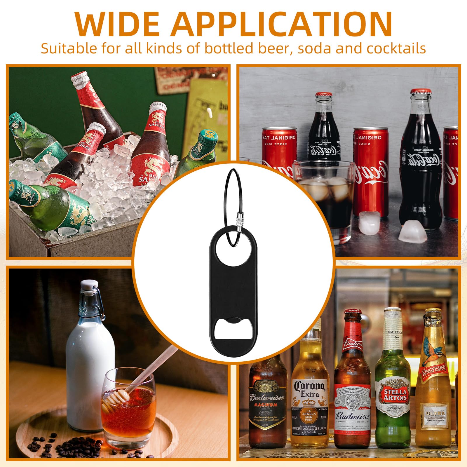 Paquete de 100 abrebotellas de cerveza plano, abridor de botellas plano de acero inoxidable de 3.5 pulgadas con llavero, mini abrebotellas de cerveza, llavero para camarero, cocina, bar,