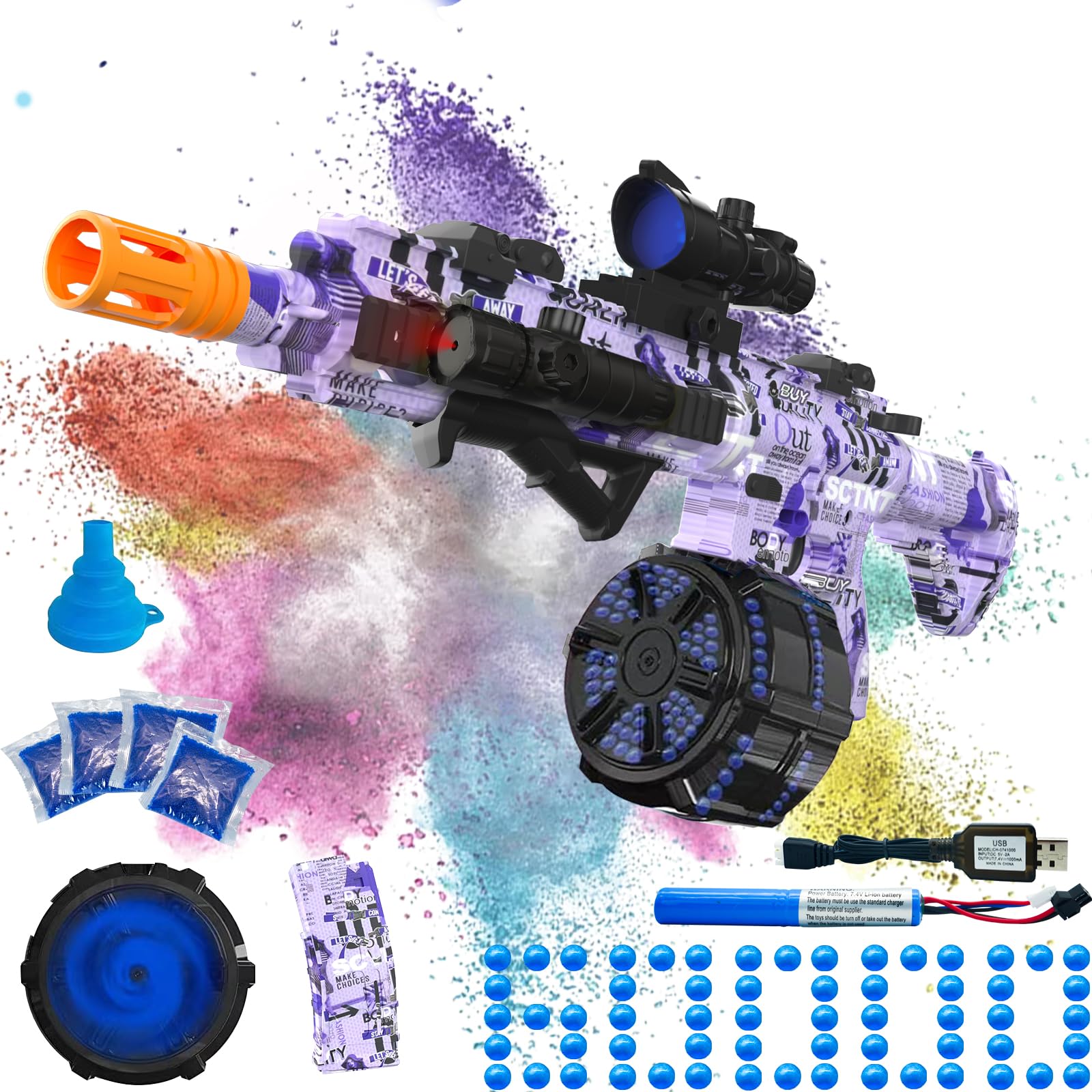 Electric Gel Ball Blaster, High Speed Automatic Splatter Ball Blaster with 60000+ and Goggles, JIFTOK Rechargeable Splatter Ball Toys for Outdoor Activities Shooting Game Party Favors-Purple