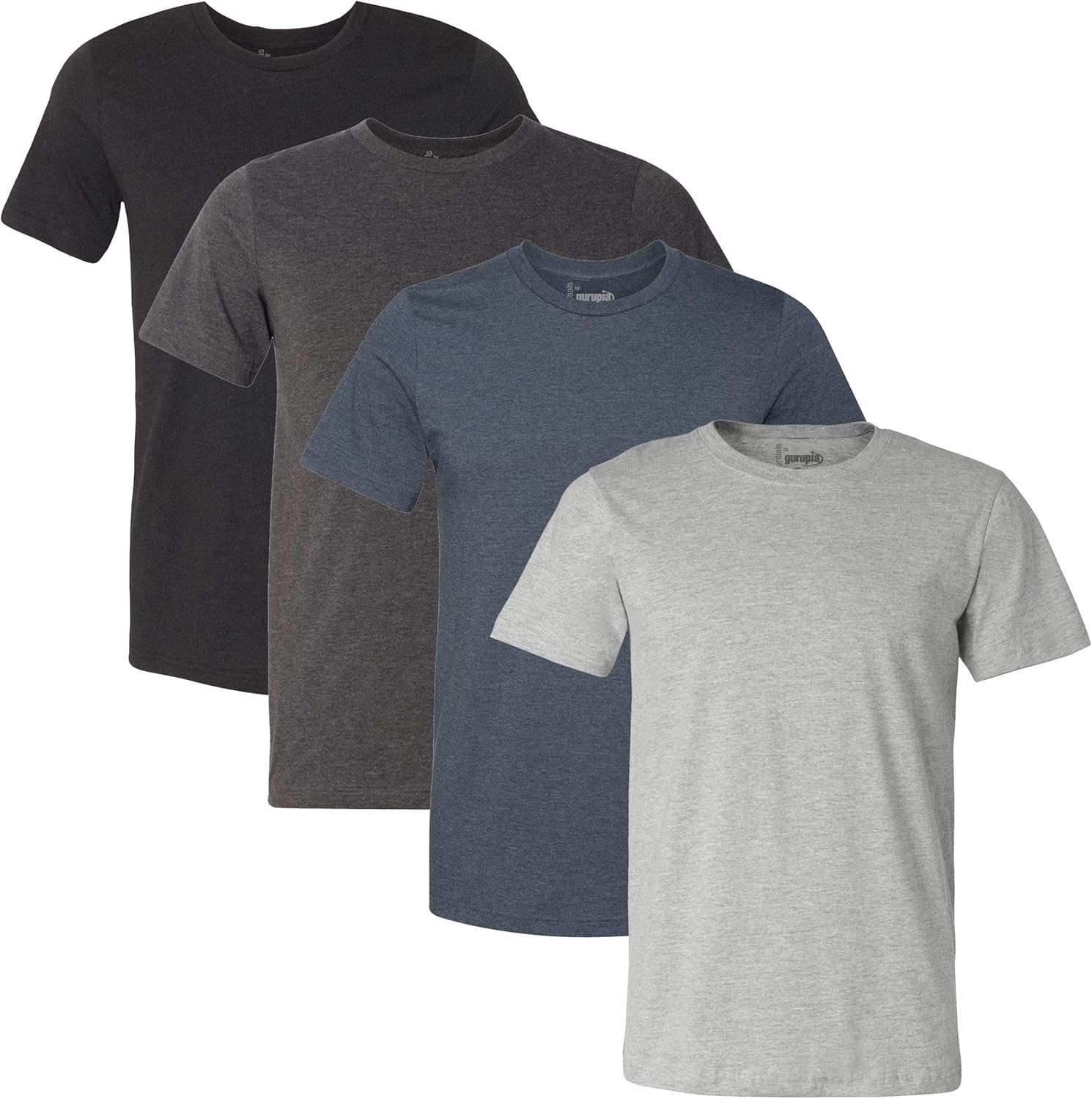 4 Pack Men T-Shirts. Super Soft Blend Cotton, Crew-Neck Fitted Short Sleeve Top. Slim Fit. Tees for Guys. Made in USA