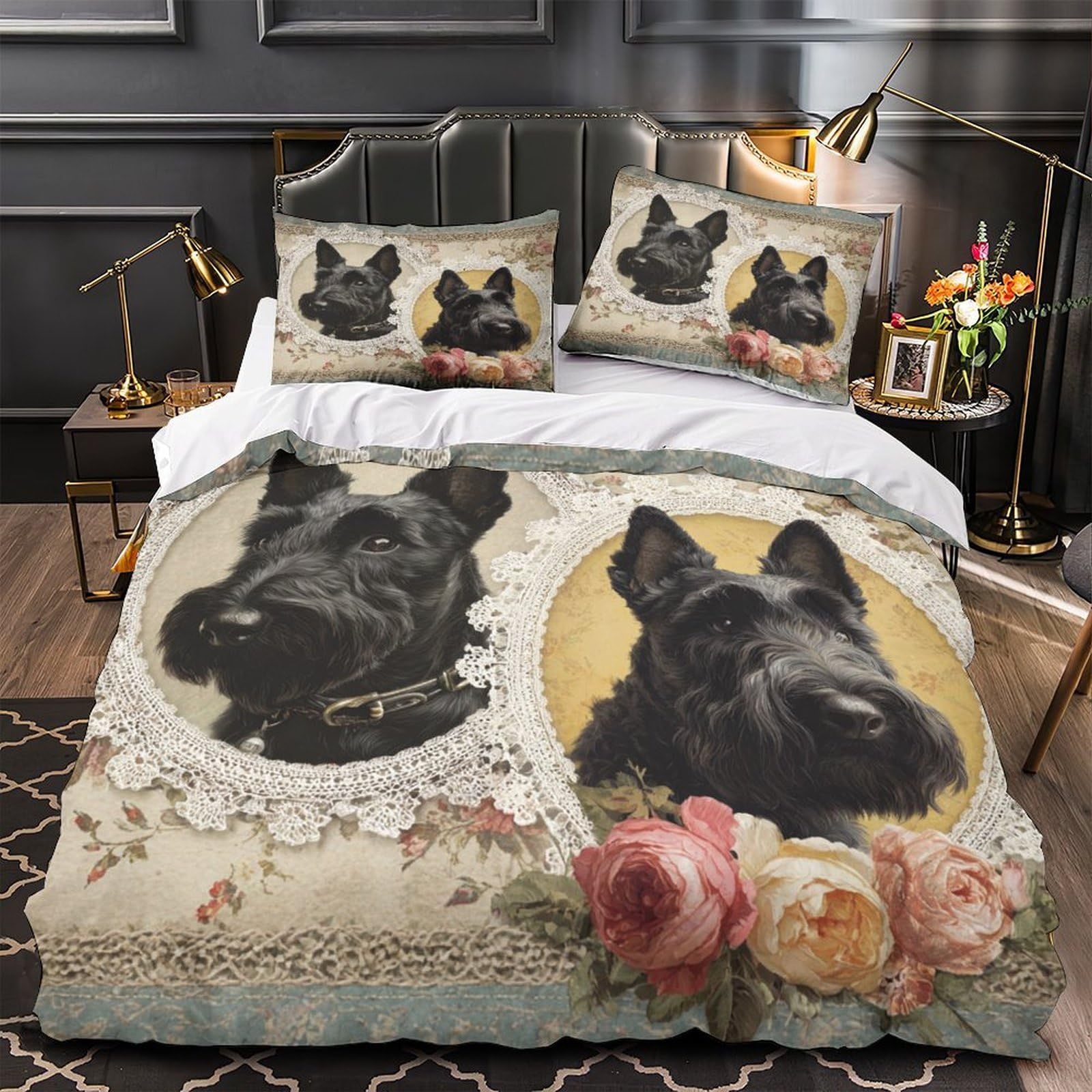 MMDASBVPE Scottish Terrier Duvet Cover 3D Design Printed Ultra Soft 3PCs Bedding Set Zipper Quilt Cover Breathable Wrinkle-Resistant for Teens Adults Kids Women Youth Boys Single（135x200cm）