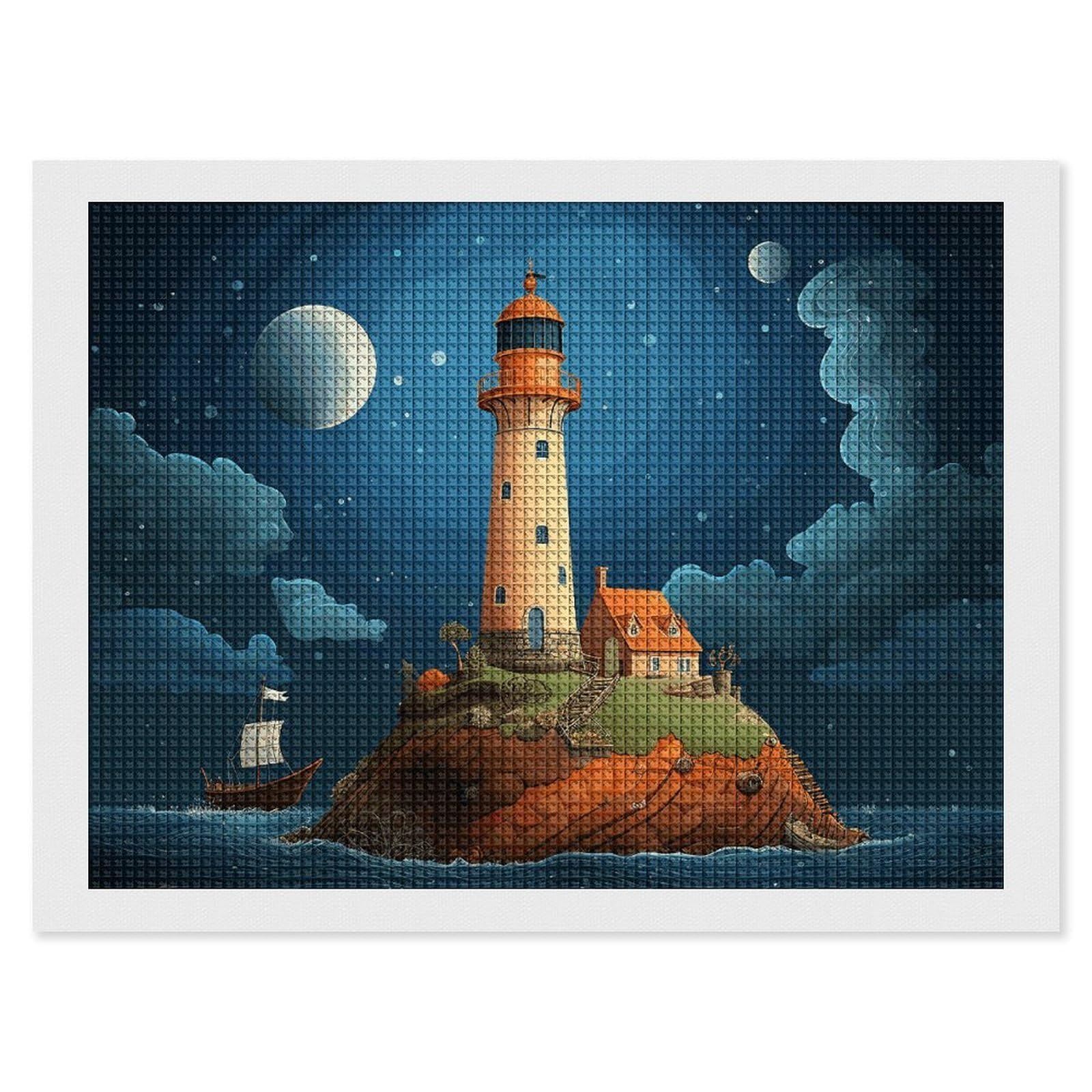 Diamond Painting Kits for Adults - DIY Diamond Art Kits for Beginners - Full 5D Paint Drill Diamond Dots Paintings- Catoon Whale Lighthouse Diamonds Pictures Gem Art And Craft Wall Decor 12"x16"