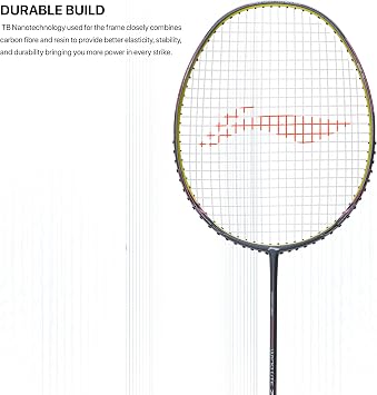 Li-Ning Wind Lite 700 II Carbon Graphite Badminton Strung Racket with Full Racket Cover (Dark Grey/Lime)