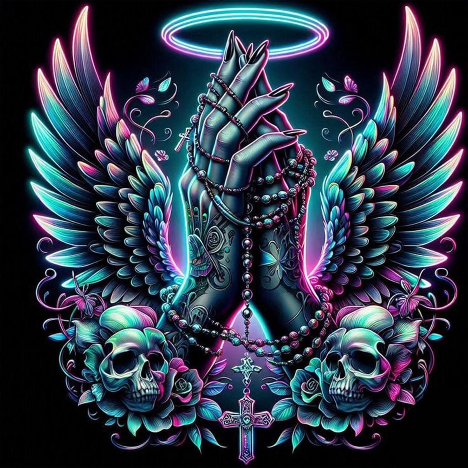 ijbnhd Angel Hand Diamond Art Kits for Adults, Angel Wings Diamond Painting Kit for Beginners, Full Drill Round Christ Cross Gem Art Craft Kits for Home Wall Decor 14x14 Inch